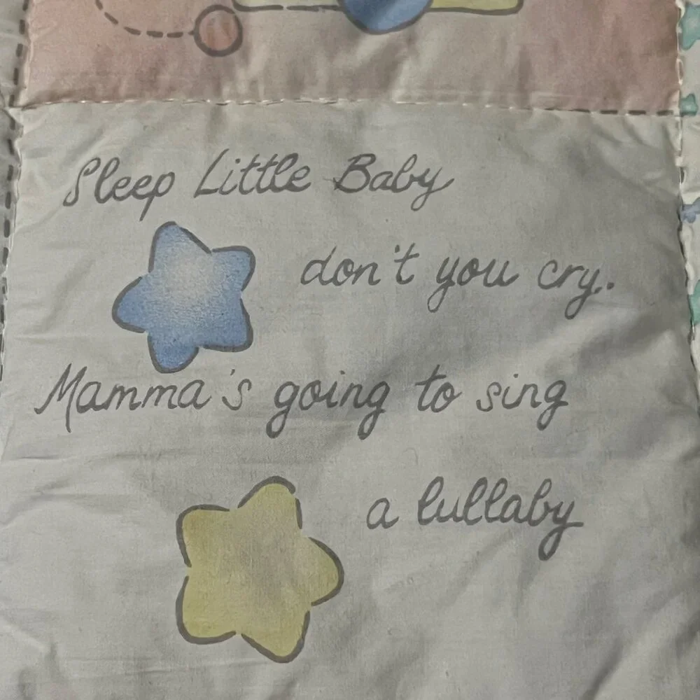 Vintage Geoffrey Toys R Us Baby Quilt Crib Comforter Moon Stars Yellow Blue 1995
